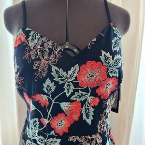 Guess Floral Embroidered Midi Dress - Black and Red